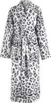 iSleep Badjas - Sneeuwluipaard Print - Zachte Fleece - Lang Model - Maat L - Grijs