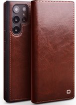 Qialino Genuine Leather Boekmodel hoesje Samsung S22 Ultra - Bruin