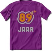89 Jaar Feest T-Shirt | Goud - Zilver | Grappig Verjaardag Cadeau Shirt | Dames - Heren - Unisex | Tshirt Kleding Kado | - Paars - XL