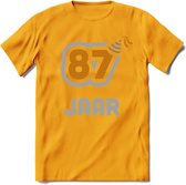 87 Jaar Feest T-Shirt | Goud - Zilver | Grappig Verjaardag Cadeau Shirt | Dames - Heren - Unisex | Tshirt Kleding Kado | - Geel - 3XL