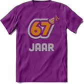 67 Jaar Feest T-Shirt | Goud - Zilver | Grappig Verjaardag Cadeau Shirt | Dames - Heren - Unisex | Tshirt Kleding Kado | - Paars - M