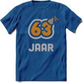 63 Jaar Feest T-Shirt | Goud - Zilver | Grappig Verjaardag Cadeau Shirt | Dames - Heren - Unisex | Tshirt Kleding Kado | - Donker Blauw - L