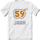 59 Jaar Feest T-Shirt | Goud - Zilver | Grappig Verjaardag Cadeau Shirt | Dames - Heren - Unisex | Tshirt Kleding Kado | - Wit - XXL