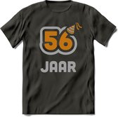 56 Jaar Feest T-Shirt | Goud - Zilver | Grappig Verjaardag Cadeau Shirt | Dames - Heren - Unisex | Tshirt Kleding Kado | - Donker Grijs - L