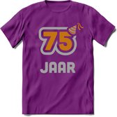 75 Jaar Feest T-Shirt | Goud - Zilver | Grappig Verjaardag Cadeau Shirt | Dames - Heren - Unisex | Tshirt Kleding Kado | - Paars - S