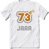 73 Jaar Feest T-Shirt | Goud - Zilver | Grappig Verjaardag Cadeau Shirt | Dames - Heren - Unisex | Tshirt Kleding Kado | - Wit - M