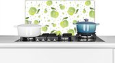 Spatscherm keuken 70x30 cm - Kookplaat achterwand Appels - Groen - Sjablonen - Muurbeschermer - Spatwand fornuis - Hoogwaardig aluminium