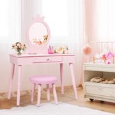 FURNIBELLA-Kaptafel voor kinderen, make-uptafel met kruk en afneembare spiegel, kaptafel voor meisjes, kaptafel met lade, 70 x 34 x 100 cm, roze