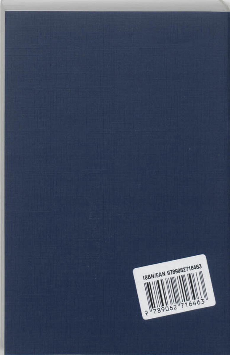 Donkerblauwe achterkant van een boek met EAN barcode.