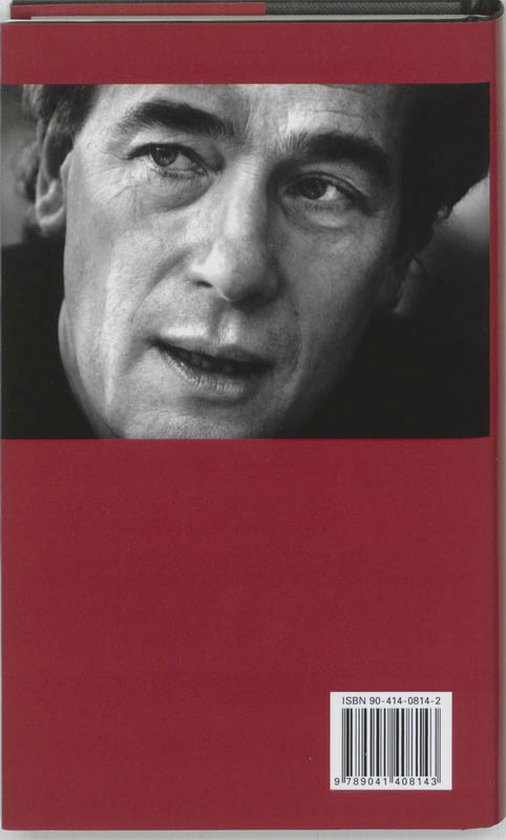 Zwart-wit portret van een man op rode achtergrond, ISBN 90-414-0814-2