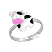 Ring meisje kind | Ring kinderen | Zilveren ring, koe met roze snuit