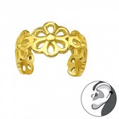 Oorbellen | Ear Cuff | Gold plated ear cuff, opengewerkte bloemen