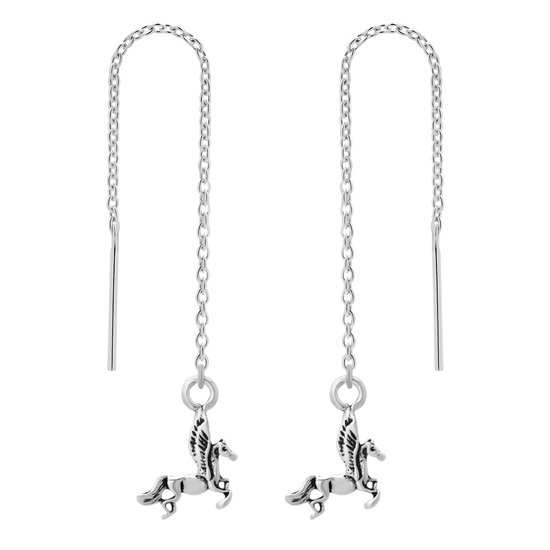 Zilveren oorbellen | Chain oorbellen | Zilveren chainoorbellen, unicorn