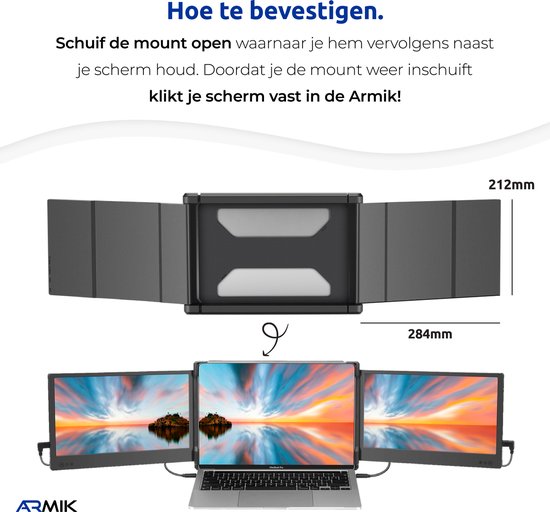 Voornaamwoord Beoefend bijl ARMIK Triple Portable Monitor – 11,9 Inch – Full HD - Extern Beeldscherm  Laptop –... | bol.com