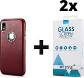 Backcase Lederen Hoesje iPhone XR Rood - 2x Gratis Screen Protector - Telefoonhoesje - Smartphonehoesje