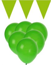 Groene versiering 15 ballonnen en 2 vlaggenlijnen