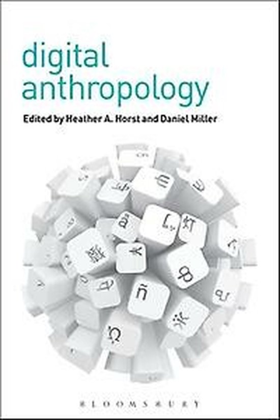 Boek 'Digital Anthropology' met op de voorkant een bol van witte toetsenbordrelementen met symbolen.