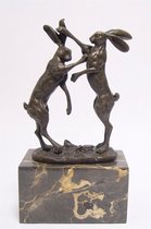 Bronzen Sculptuur Twee Boksende Hazen 14x7x24 cm