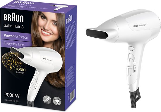 Foto: Braun satin hair 3 power perfection brhd380e haardroger 3 temperaturen 2 snelheden extra licht coolshot