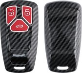 kwmobile hoes voor autosleutel compatibel met Audi 3-knops Smartkey autosleutel (alleen Keyless Go) - Autosleutelbehuizing in rood / zwart - Carbon design
