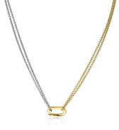 ZINZI zilveren bicolor ketting 45cm ovale sluitring in 14K geel verguld ZIC2060