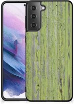 Smartphone Hoesje Geschikt voor Samsung Galaxy S21 Plus Cover Case met Zwarte rand Green Wood