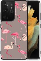 Smartphone Hoesje Geschikt voor Samsung Galaxy S21 Ultra Cover Case met Zwarte rand Flamingo