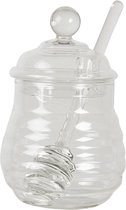 Honingpot met Lepel Ø 10*14 cm Transparant Glas Rond Voorraadpot Deksel Bewaarpot Opbergpot