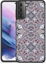 Hoesje Geschikt voor Samsung Galaxy S21 Plus Telefoonhoesje met Zwarte rand Flower Tiles