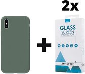 Siliconen Backcover Hoesje iPhone XS Groen - 2x Gratis Screen Protector - Telefoonhoesje - Smartphonehoesje