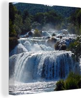 Canvas Schilderij Gestapelde watervallen in de rivieren van het Nationaal park Krka in Kroatië - 20x20 cm - Wanddecoratie