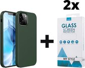 Siliconen Backcover Hoesje iPhone 12 Pro Groen - 2x Gratis Screen Protector - Telefoonhoesje - Smartphonehoesje