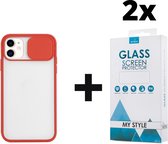 Backcase CamShield Slide Cover Camera Bescherming iPhone 12 Rood - 2x Gratis Screen Protector - Telefoonhoesje - Smartphonehoesje