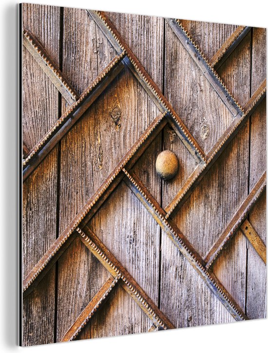 Wanddecoratie Metaal - Aluminium Schilderij Industrieel - Houten deur met  een ijzeren... | bol.com