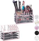 Relaxdays 2x make-up organizer - 20 vakken - acryl cosmetica opbergdoos - transparant