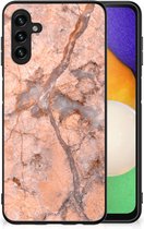 Telefoonhoesje Geschikt voor Samsung Galaxy A13 5G | Geschikt voor Samsung Galaxy A04s Leuk Case met Zwarte rand Marmer Oranje