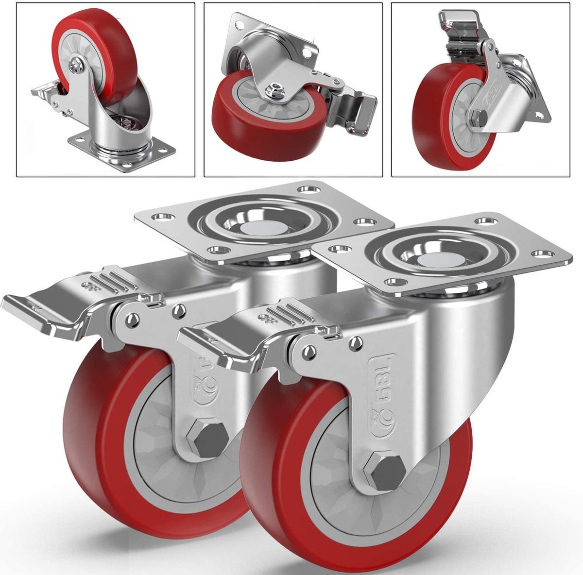 Zwenkwielen Metaal met rem set van 2 2 - 50mm. Gratis levering
