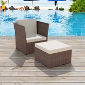 Decoways - Tuinstoel met voetenbank poly rattan bruin