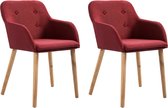 Decoways - Eetkamerstoelen 2 st stof en massief eikenhout wijnrood