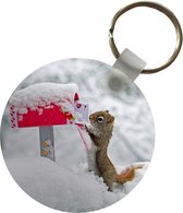Porte-clés - Écureuil - Boîte aux lettres - Neige - Hiver - Plastique - Rond