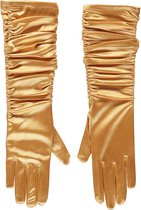 Satijnen handschoenen gerimpeld | Goud | One Size | Kanten handschoenen | Bruidshandschoenen | Lange handschoenen | Apollo | Carnaval