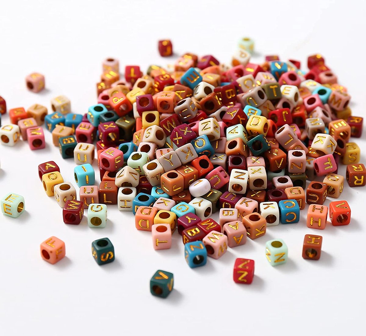 Behave Vierkante Letterkralen Set - Multi Color met Gouden Letters - Acryl - Kralen - Alfabet Kralen - 6mm - 390 Stuks — afbeelding 4