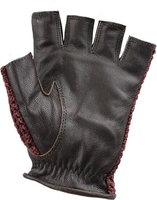 vintage gants en cuir crochet sans doigts brun noir | taille XL