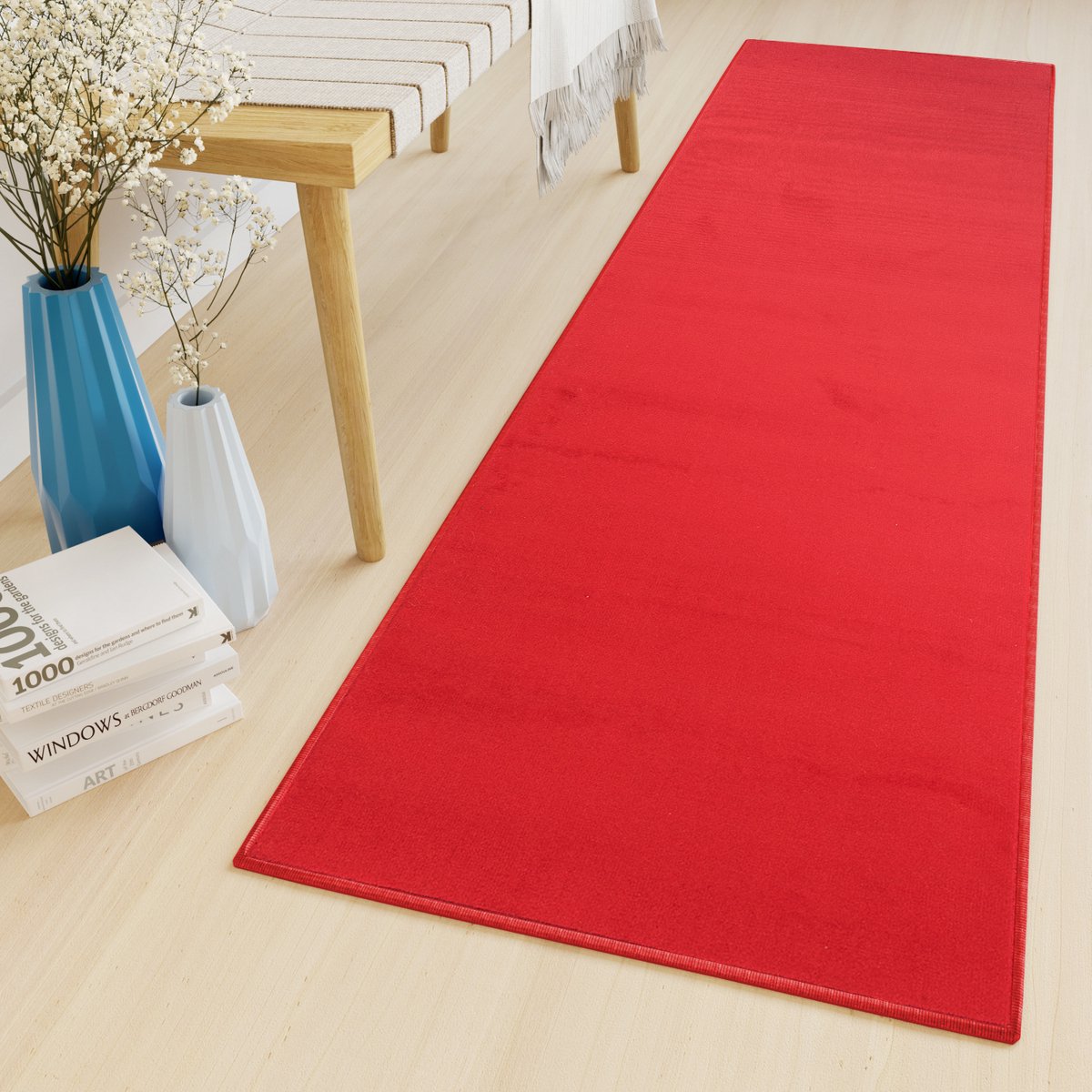 Tapiso Luxury Tapijtloper Rood Modern Gang Woonkamer Vloerkleed Maat- 70x400