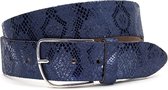 Dames riem slangenprint blauw met zilver 4 cm breed - Blauw  - Echt Leer - Taille: 105cm - Totale lengte riem: 120cm