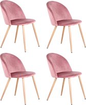 Weiten Kuipstoelen Fluweel 4 stuks – Modern – Eetkamerstoelen Set Van 4 – Eenvoudig Gehumaniseerd Ontwerp - Roze
