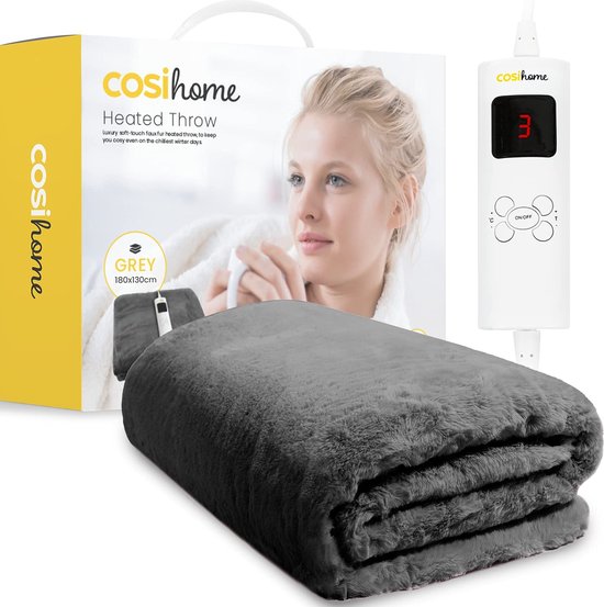 Cosi® XL- elektrische deken van zacht kunstbont - bovendeken 180 x 130 cm Grijs