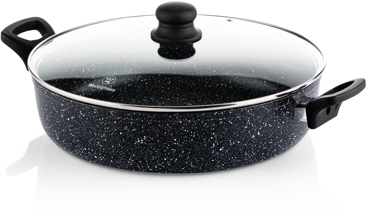Bol.com Westinghouse Hapjespan – Ø 32 cm – Inductie Pan – Inclusief Deksel – Black Marble aanbieding