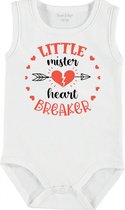 Baby Rompertje met tekst 'Little mister heartbreaker' | mouwloos l Valentijn| wit zwart | maat 50/56 | cadeau | Kraamcadeau | Kraamkado