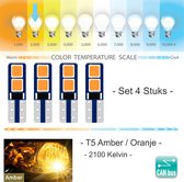 4x T5 CANBus Led Lamp set 4 stuks | AMBER | 2100k | 2200K | 12V | 4 SMD 3030 | Verlichting | Oranje W3W W1.2W Led Auto-interieur Verlichting Dashboard Warming Indicator Wig auto In